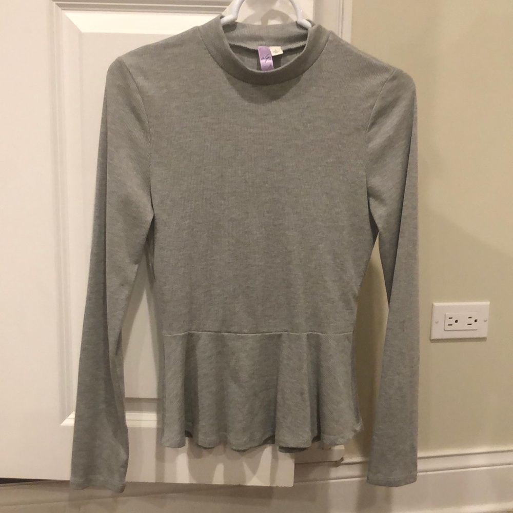 Grey peplum mock neck top